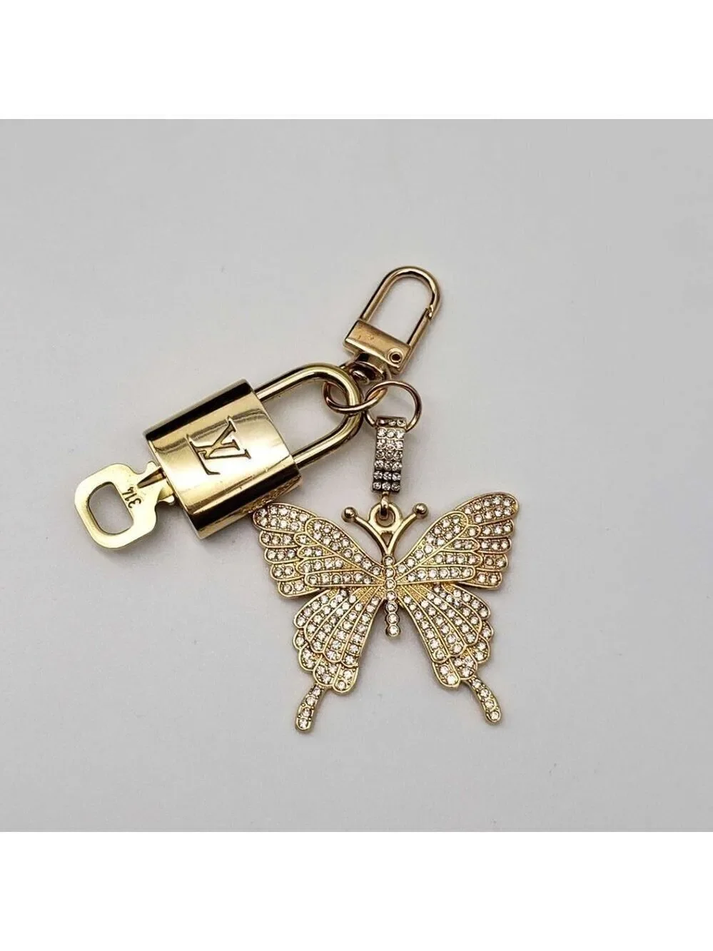 LV Gold Padlock & Key 🔒 Authentic Louis Vuitton Bag Unbranded Butterfly Charm